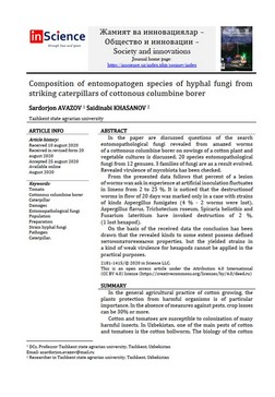 Sardorjon AVAZOV - Composition of entomopatogen species of hyphal fungi from striking caterpillars of cottonous columbine borer 